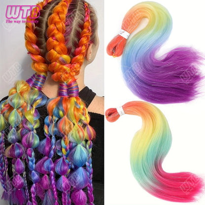 Postiche synthétique ombré arc-en-ciel de 66 cm, couleurs mélangées, long et lisse, tresses jumbo au crochet pour femmes