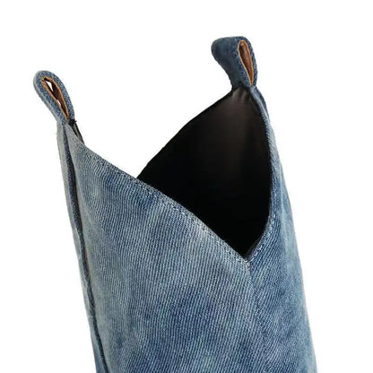 Women's Boots Denim Western Boots Autumn Winter Knee Thigh High Boots High Heel Long Boot Pointed Toe Slip on  Women Cowboy Boot