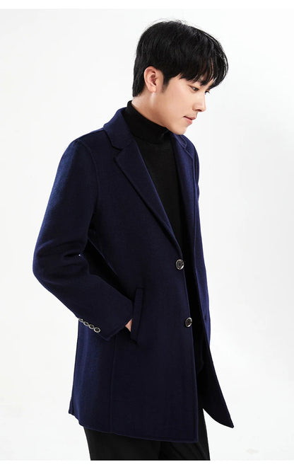 Autumn and Winter Mid-Length Western-Style Business Reversible Woolen Coat Men's 100% Wool Handmade Coat Cashmere Overcoat Coat