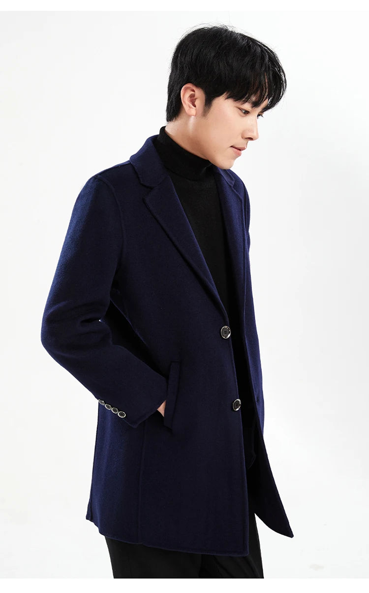 Autumn and Winter Mid-Length Western-Style Business Reversible Woolen Coat Men's 100% Wool Handmade Coat Cashmere Overcoat Coat