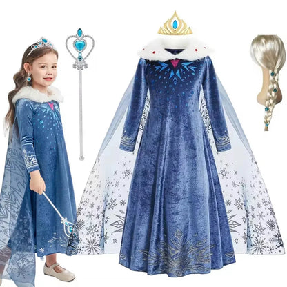 Déguisement pour fille, robe à manches longues, tenue de cosplay, princesse des neiges, tenue d'Halloween, de fête d'anniversaire