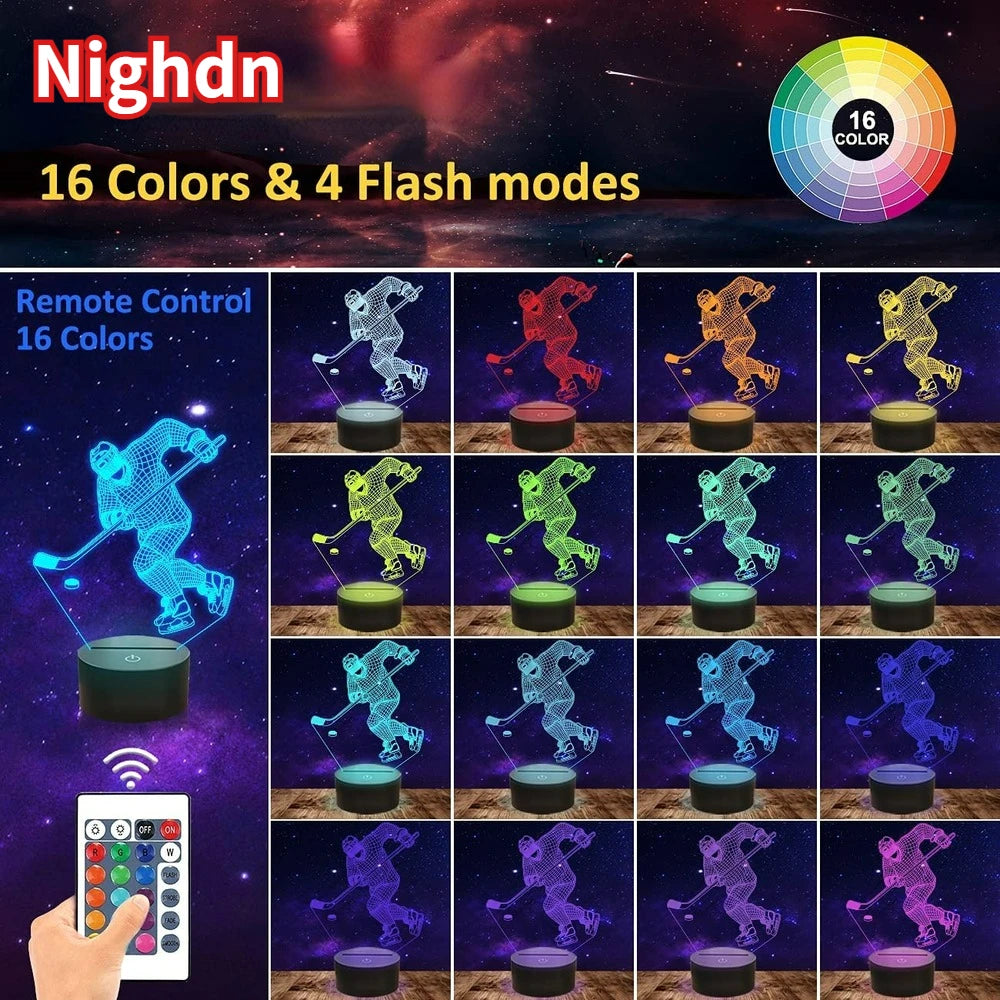 Nighdn Hockey Night Light 3D Illusion Lamp for Boys Room Decor Bedside Table Lamps for Kids Sport Fans Birthday Christmas Gifts