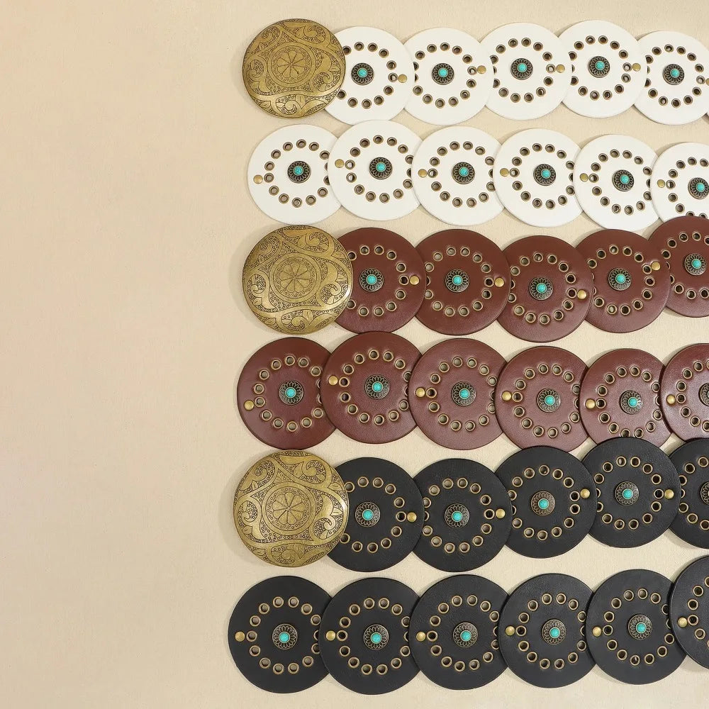 Exaggerated Wide Boho Disc Belt Rivet Turquoise Carved Buckle Waist Belt Adjustable Alloy Western Leather Waistband Cowgirl