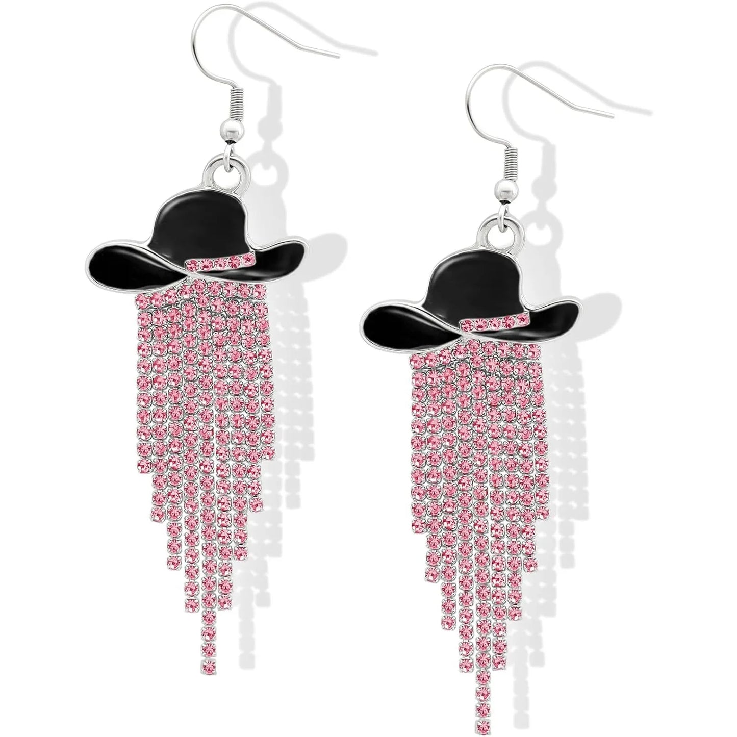 Western Cowgirl Dangle Earrings Enamel Hat Sparkly Rhinestone Tassel Pendant Prom Country Concerts Rodeo Cowboy Women Jewelry