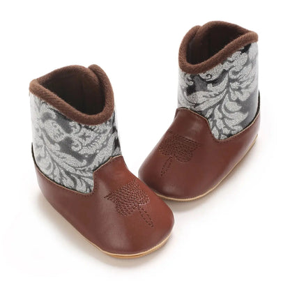 "Baby Cowboy Boots 0-18M - Autumn Western Style | Embroidered Mid-Calf Design | Fashion First Walkers"