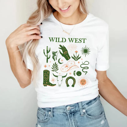Cowgirl Wild West Cute Graphic Tees Rodeo Western T-Shirt Women Vintage Boho T Shirt Summer Hippie Tshirts Retro Tops