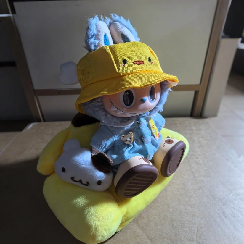 Labubu Doll Mini Sofa with Storage Bag Kawaii 17cm V1 V2 Labubu Transparent Crossbody Bag Cute Plush Doll Accessories Toy Gifts