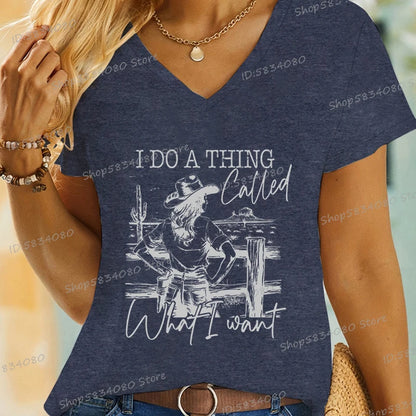 Cowgirls T-shirts Fashion Summer Tops Wild Western Country Gifts Casual Tops I Do A Thing Called What I Want Cowgirl Horse Shirt