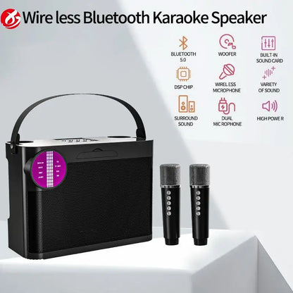 #LED Powerful Wireless Portable Dual Microphones Bluetooth 5.3 Speaker Hifi Stereo Family Party Karaoke Subwoofer Boombox gifts