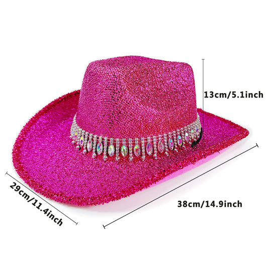Chapeaux de Cowboy occidentaux classiques pour femmes et hommes, chapeau de soleil à strass scintillants, à large bord, pour Club Rave Party, Cowgirl Jazz, 2025