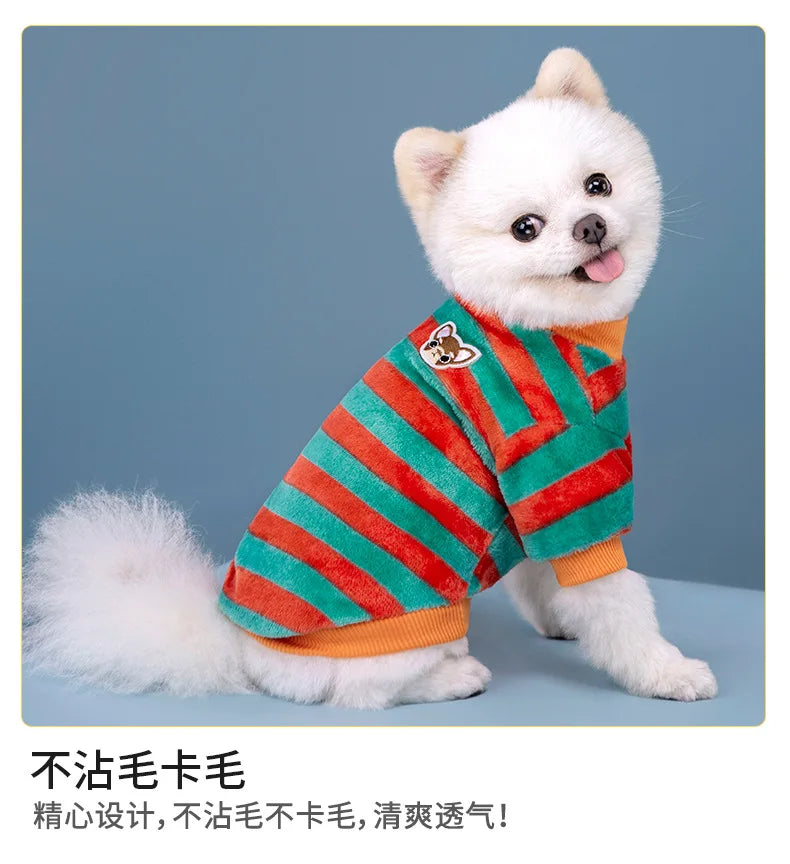 Vêtements pour animaux de compagnie à rayures arc-en-ciel d'automne et d'hiver, vêtements mignons et chauds pour chats en peluche, fournitures pour chiens, sweat à capuche pour chien, costume Schnauzer