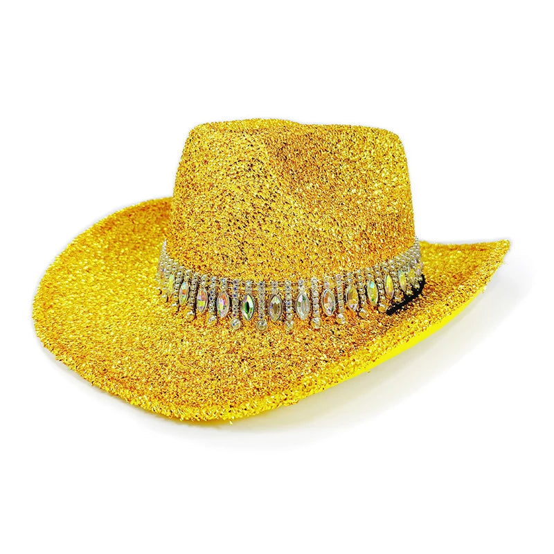 Women's Cowgirl Hat Stylish Rhinestone Design Sun Hat Wide Brim Western Cap for Party& Daily Life