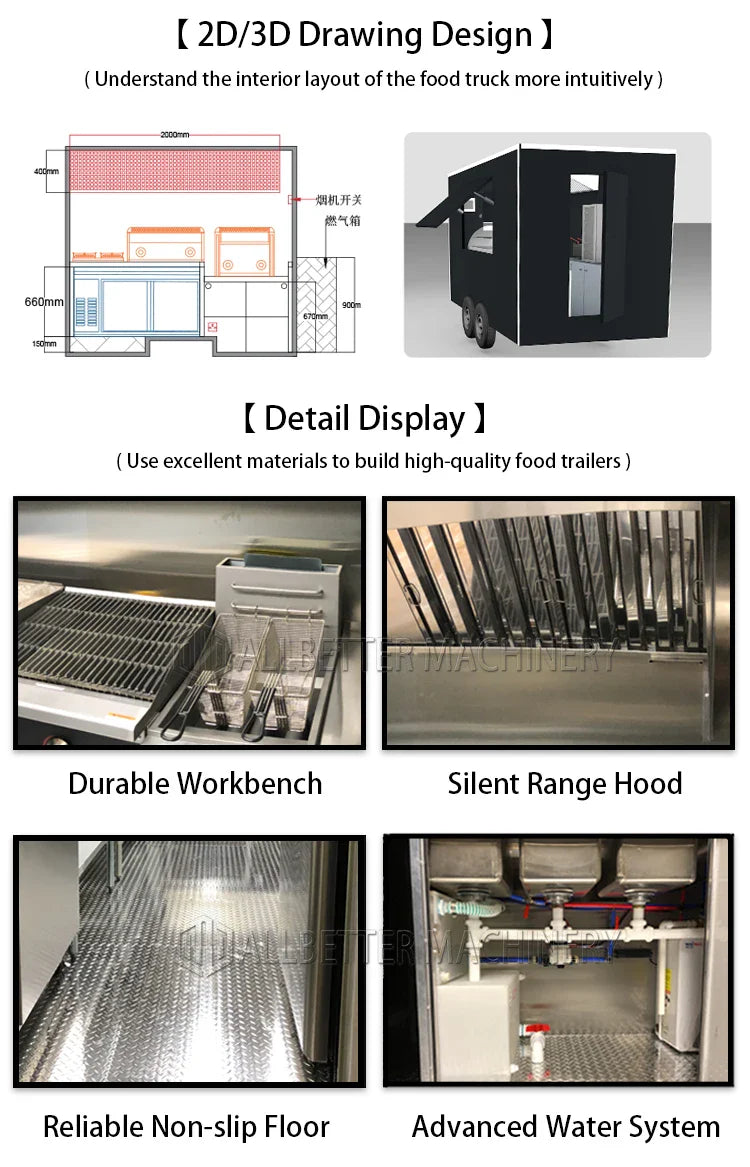 Allbetter Mobile Food Coffee Cart Ice Cream Trailer DOT Concession Trailer Restaurant Food Truck with Full Kitchen for Sale