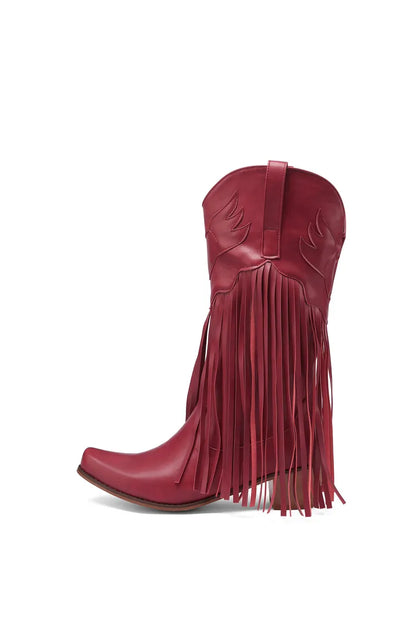 Nouvelles bottes de cowboy rétro ethniques pour femmes avec pompon à talon moyen, chaussures d'hiver pour femmes