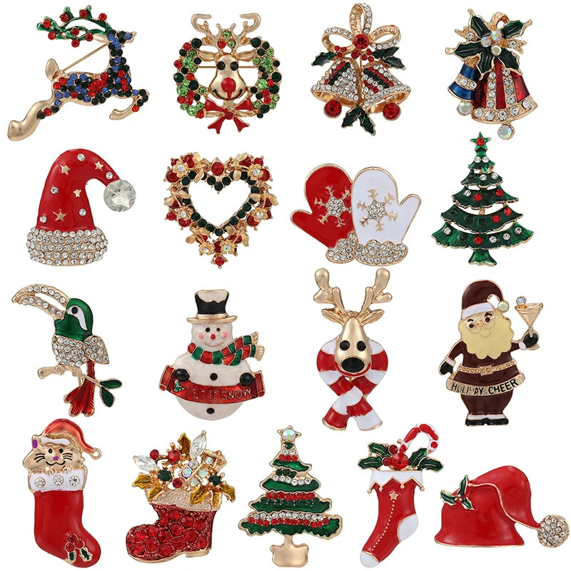 Broches de noël pour hommes et femmes, chapeau de père noël, gants, cloches, chaussettes, costume en strass, broches métalliques, Badges, cadeau du nouvel an, 2022