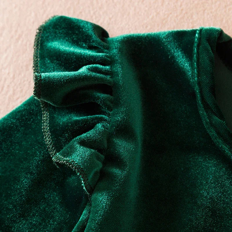 Green Christmas Dress for Kids Girls Autumn Long Sleeves Princess Dresses Children Winter Birthday Party New Year Costume 3-8Yrs