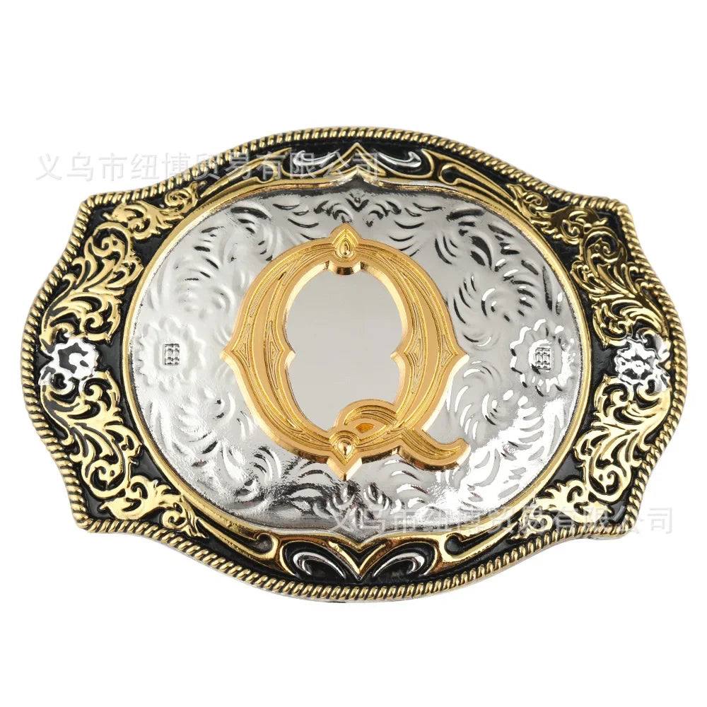 Boucle de ceinture avec lettres de A à Z, accessoires en alliage doré, style denim occidental