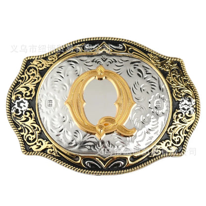 Boucle de ceinture avec lettres de A à Z, accessoires en alliage doré, style denim occidental