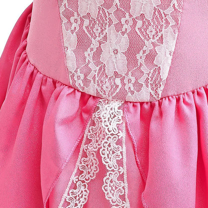 Peach Princess Costume with LED Color Light Toddler Birthday Game Role Play Dress Girl Halloween Festival Gown Pink Lace 2-9 Y C