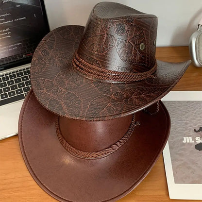 Chapeau de Cowboy occidental de Style ethnique Vintage, chapeau de chevalier en Polyester à bord roulé, chapeau de Jazz de Cowgirl noir/marron, Cosplay