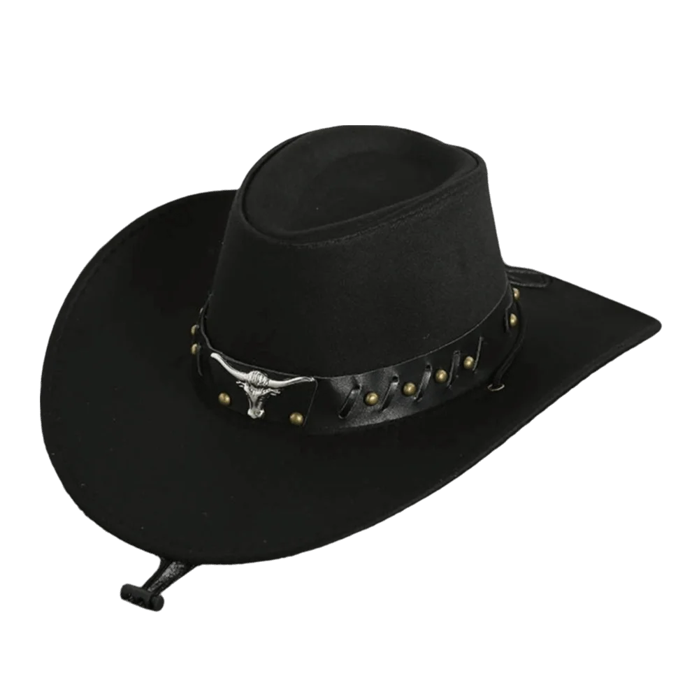 Chapeau de Cowboy occidental de Style ethnique Vintage, tête de vache à bord en rouleau, chapeau de Jazz en Polyester à large bord, chapeau de chevalier Cosplay