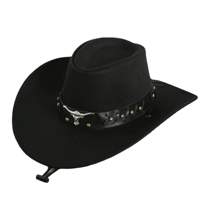 Chapeau de Cowboy occidental de Style ethnique Vintage, tête de vache à bord en rouleau, chapeau de Jazz en Polyester à large bord, chapeau de chevalier Cosplay