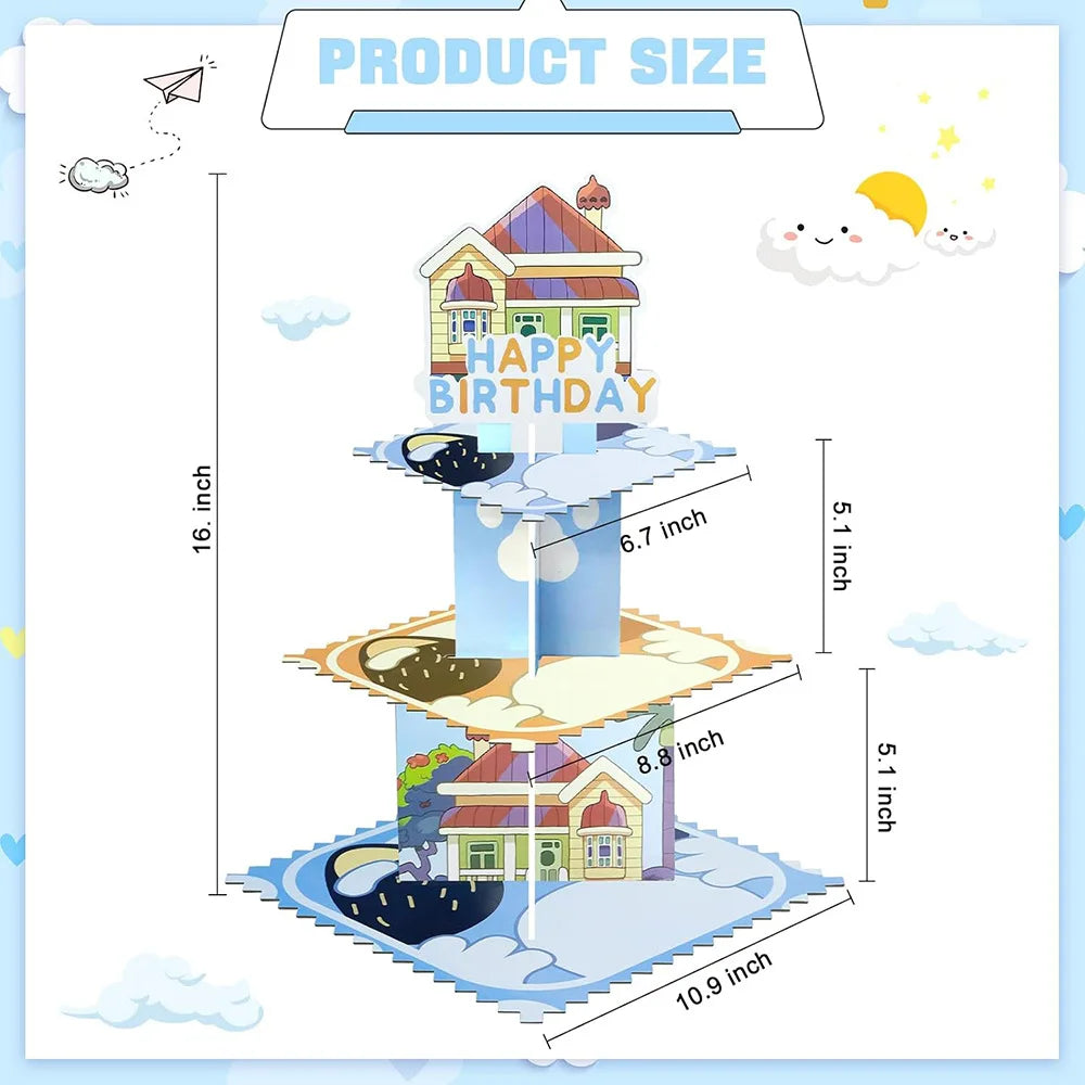 Cartoon Cute Bluey Birthday Party Cake Stand Dessert Table 3-Layer Paper Cake Tower Party Decoration Supplies Gifts