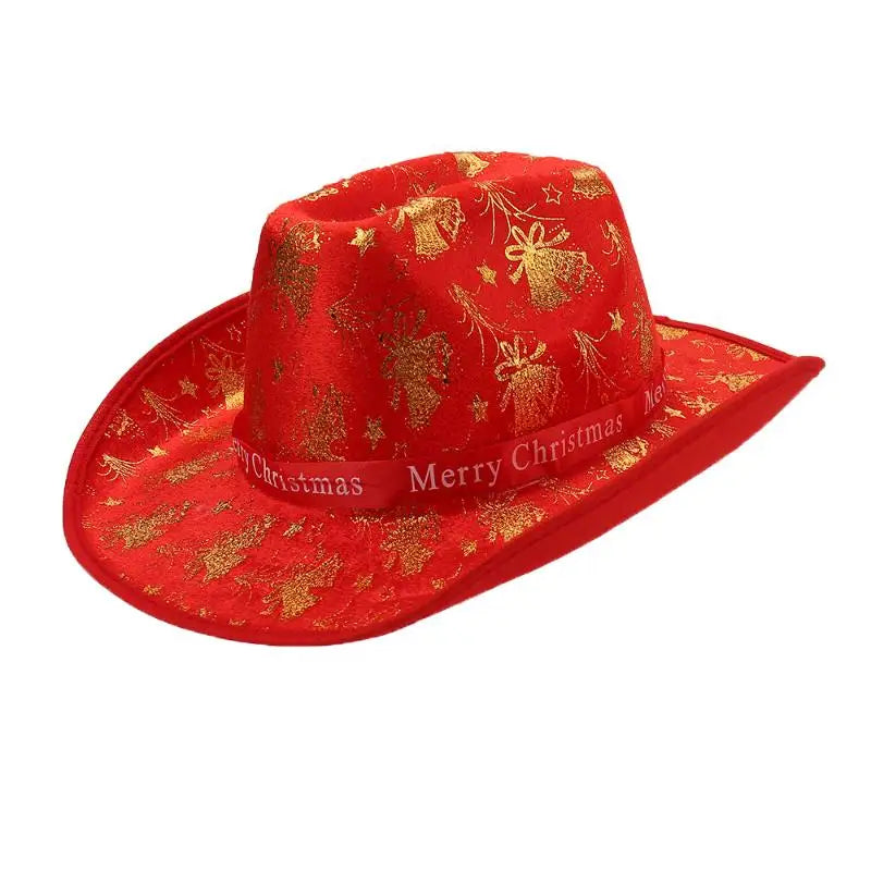 Chapeau de Cowboy de noël rouge, décoration du père noël, accessoires de fête de vacances, chapeau de Cowgirl à large bord, chapeau de Jazz