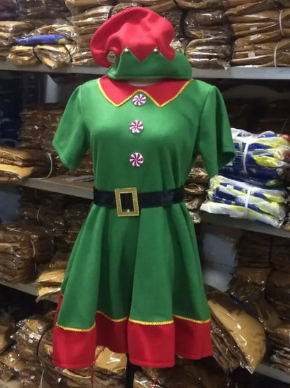 Déguisements d'elfes de Noël pour femmes, robe d'elfe verte et rouge à manches longues pour filles, déguisement de Noël pour enfants