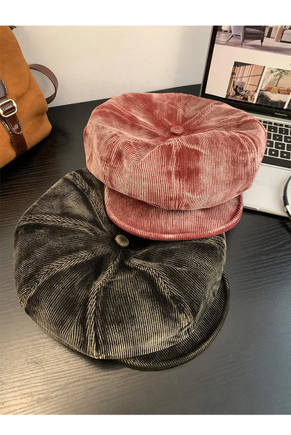 Bérets en velours côtelé rétro brodés avec lettres mignonnes pour femmes, petit chapeau de peintre littéraire polyvalent et décontracté pour printemps et automne