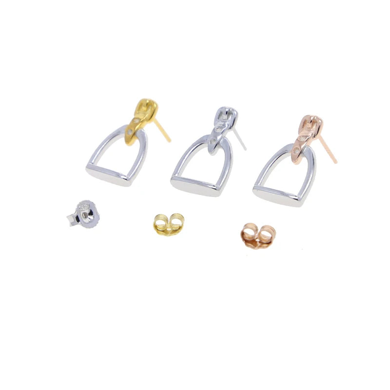 100% 925 Sterling Silver Equestrian Jewelry 3 Colors Cute Lovely Design Stirrup Stud Earring
