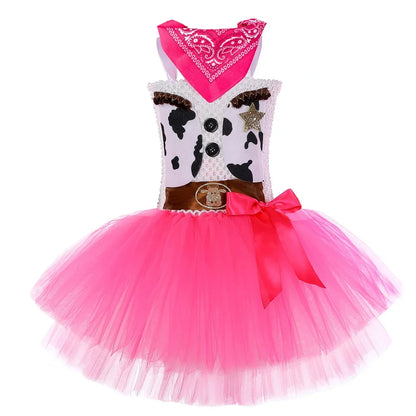 2025 Halloween Costume de Cowgirl rose pour filles, robe de princesse Tutu de fête d'anniversaire, tenue de Cowboy de vache