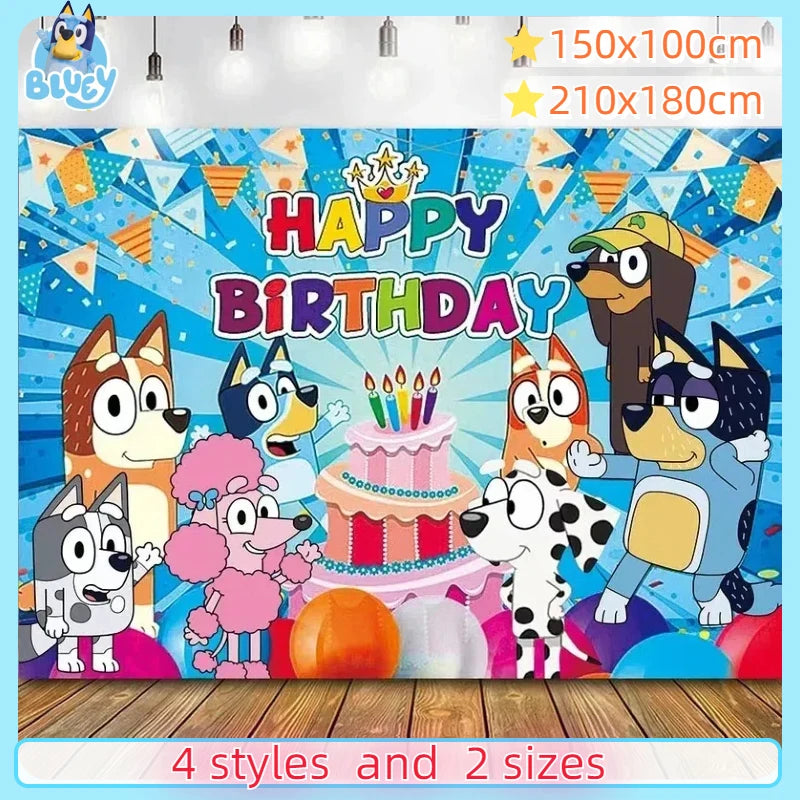 Bluey Moose Birthday Background Banner Anime Bluey Bingo Family 210x180cm Children's Birthday Party Decoration Background Cloth