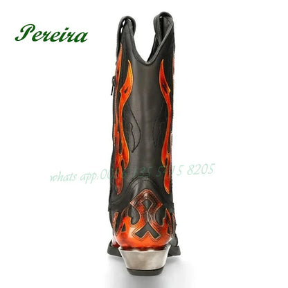 Fire-like Gladiator Men Boots Round Toe Knee High Boots Chelsea Boots Patchwork Slip On 2023 New Casual Shoes Leather Party