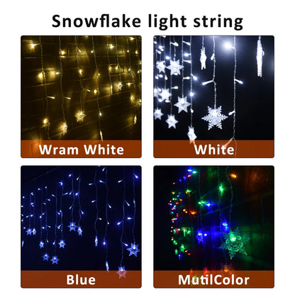 Guirlande lumineuse flocon de neige, 8 Modes, EU 220V US 110V, lumières de noël, décoration de salle, rideaux lumineux Led