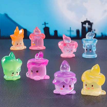 10pcs Halloween Luminous Mini Resin Candles Glow in The Dark Halloween Candelabra Miniature Ghost Candle Decor for Halloween Par