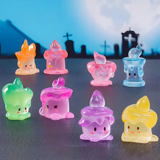 10pcs Halloween Luminous Mini Resin Candles Glow in The Dark Halloween Candelabra Miniature Ghost Candle Decor for Halloween Par