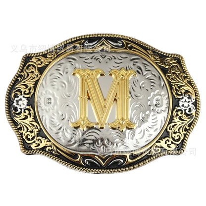 Boucle de ceinture avec lettres de A à Z, accessoires en alliage doré, style denim occidental