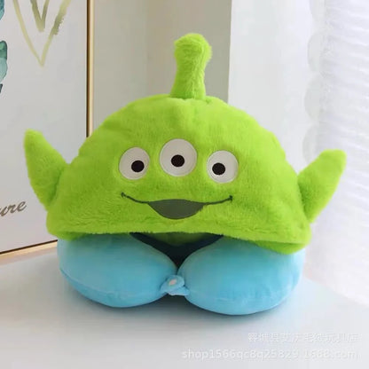 Cartoon plush Stitch Ling Nabelle U-shaped pillow with hooded neck pillow travel car plane office nap artifact girl gifts
