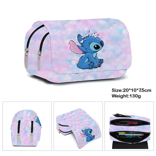 Anime Stitch Fully Printed Flap Pen Bag Stationery Box Pencil Case Primary and Secondary School Student School Bag Cartoon