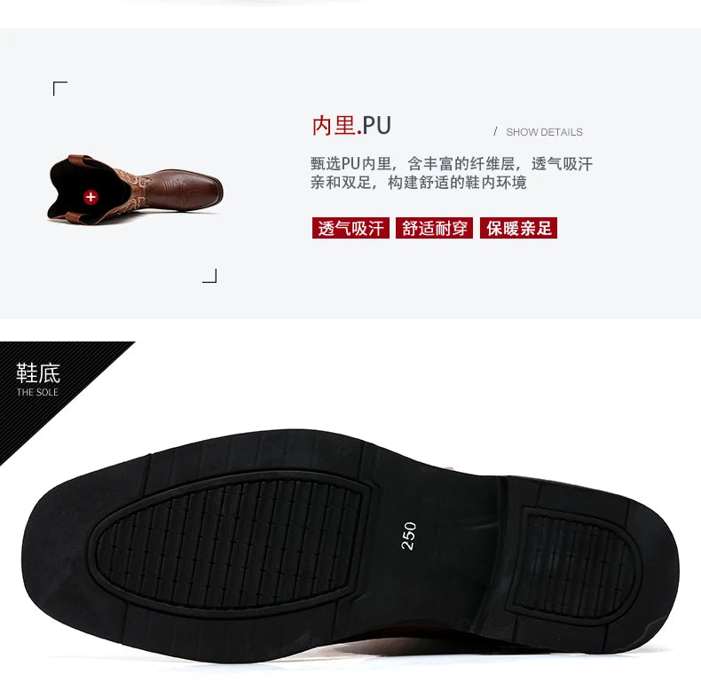 Men Boot 2024 Mid Calf Western Cowboy Motorcycle Boots Male Autumn Outdoor PU Leather Totem Med Heel Fashion Designed Men Boots