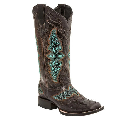 Leather Embroider Western Cowboy Retro Cowgirl Boots Low Heels Knee High Boots Female Footwea