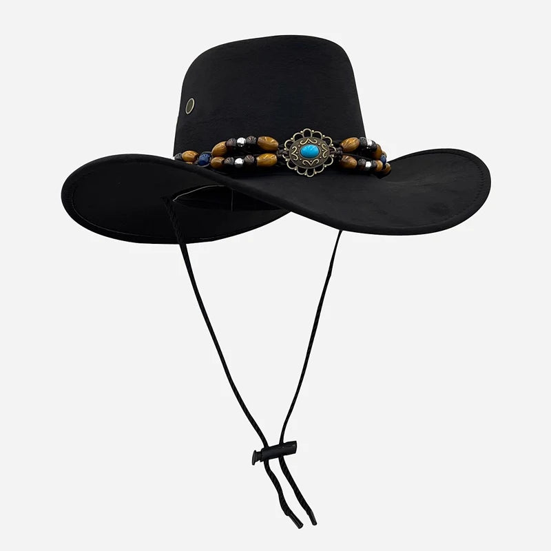 Chapeau de cowboy style western pour homme et femme, style rétro, à larges bords, style cowgirl, jazz, pour les fêtes, le cosplay