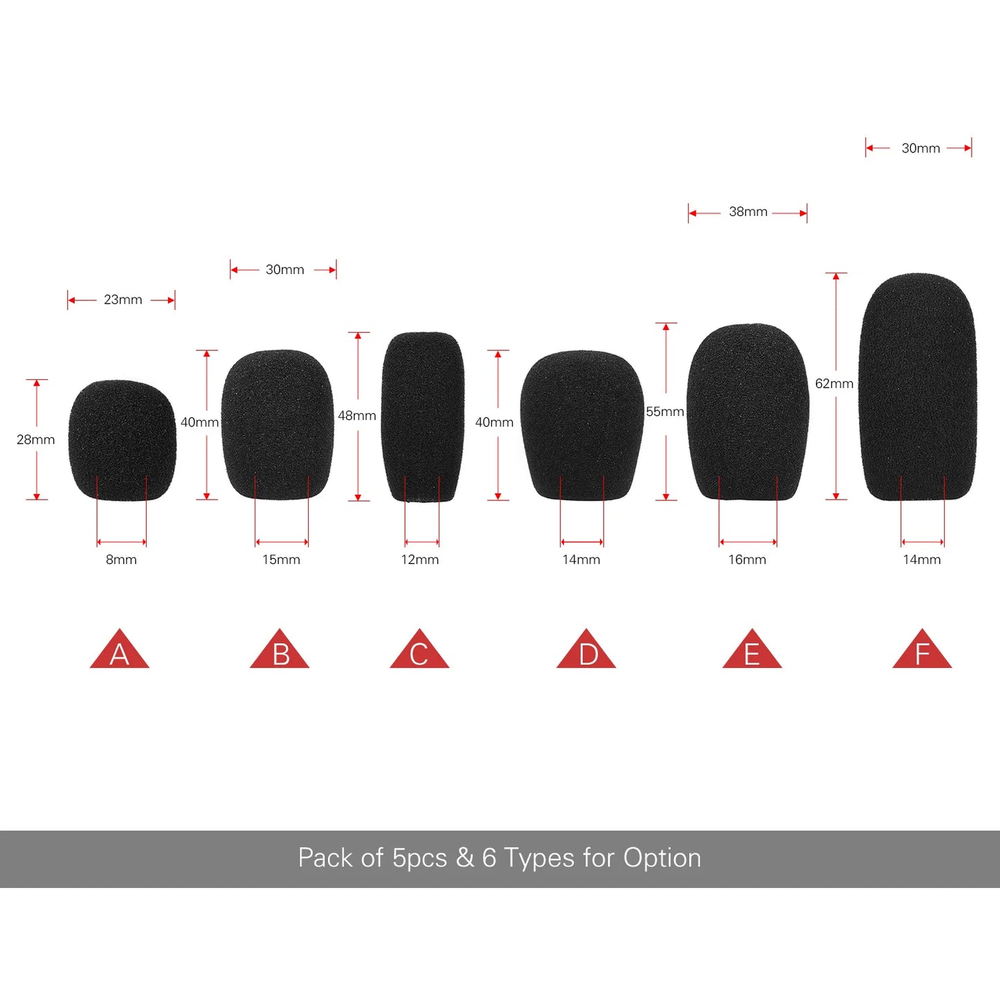 Mini bonnettes anti-vent pour microphone, protections en mousse pour micro-casque, noir, lot de 5 pièces