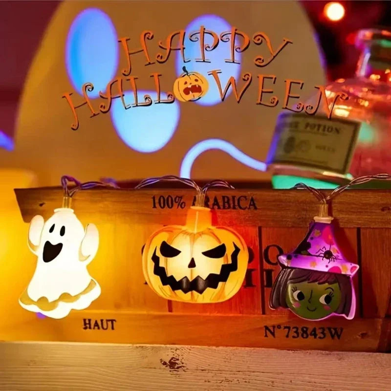 1.5M/3M Halloween Party LED String Lights Pumpkin Ghost Spider Web Hanging Lamp for Home Indoor Outdoor Decoration Props 2024