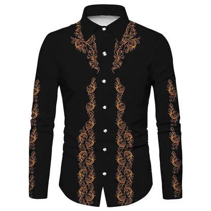 Tribal western men's top shirt pattern blue pink black trendy fashion casual party high quality material 2025 new suit