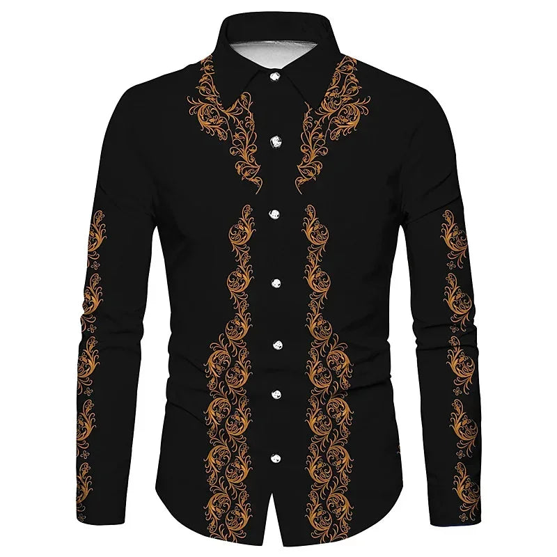 Tribal western men's top shirt pattern blue pink black trendy fashion casual party high quality material 2025 new suit