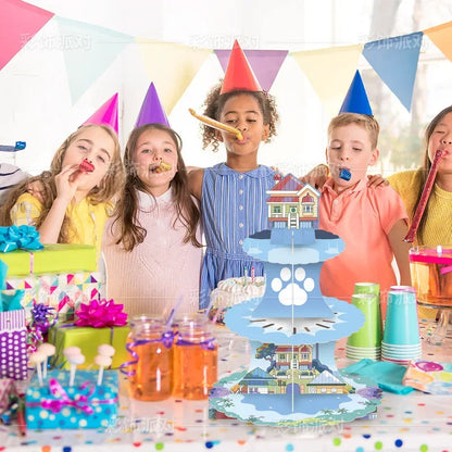 Cartoon Cute Bluey Birthday Party Cake Stand Dessert Table 3-Layer Paper Cake Tower Party Decoration Supplies Gifts