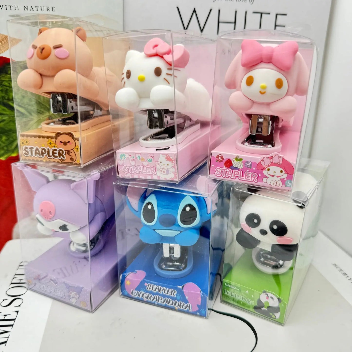 Agrafeuse en silicone - Figurine - Dissolvant d'ongles de bureau - Agrafeuse pour enfants - Fournitures de bureau - Reliure - Fournitures scolaires