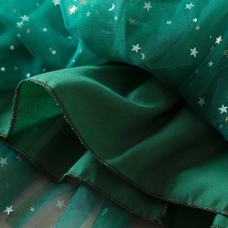 Green Christmas Dress for Kids Girls Autumn Long Sleeves Princess Dresses Children Winter Birthday Party New Year Costume 3-8Yrs